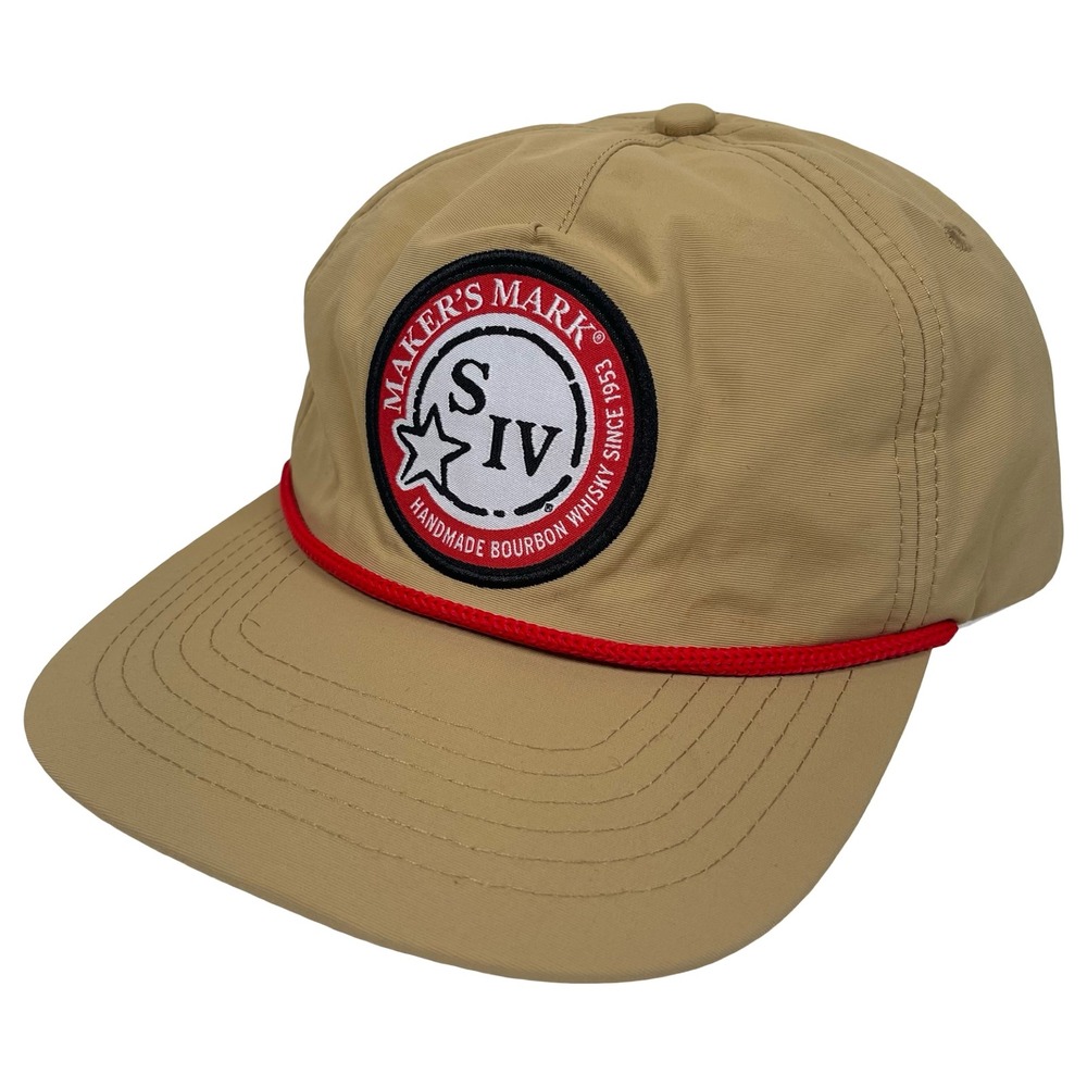 Makers Mark Bourbon Whisky Mens Tan Rope‎ Hat Embroidered Patch Trucker Snapback